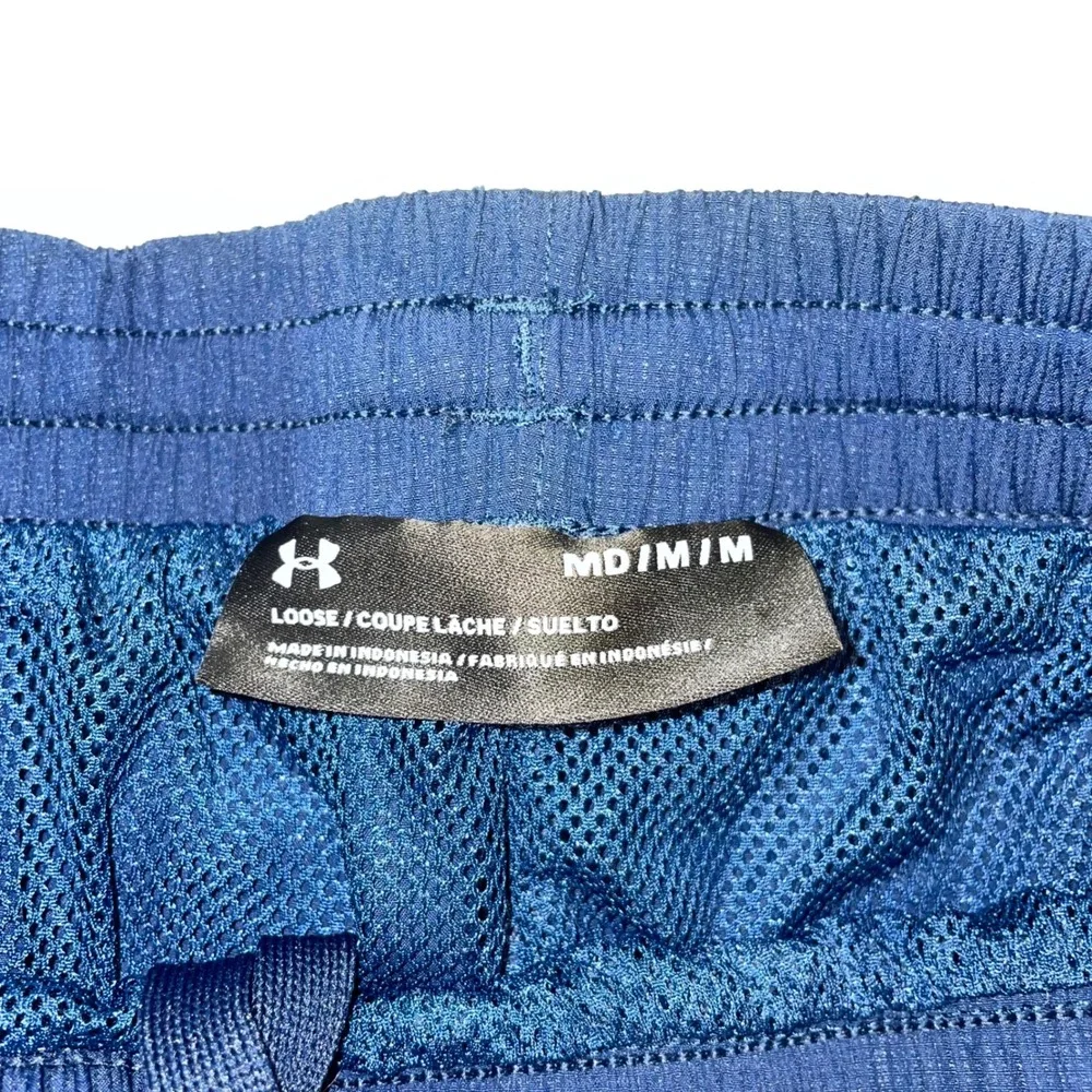 Under Armour Mens Navy Blue White‎ Stripe Mesh Lined Track Pants Medium MD Loose